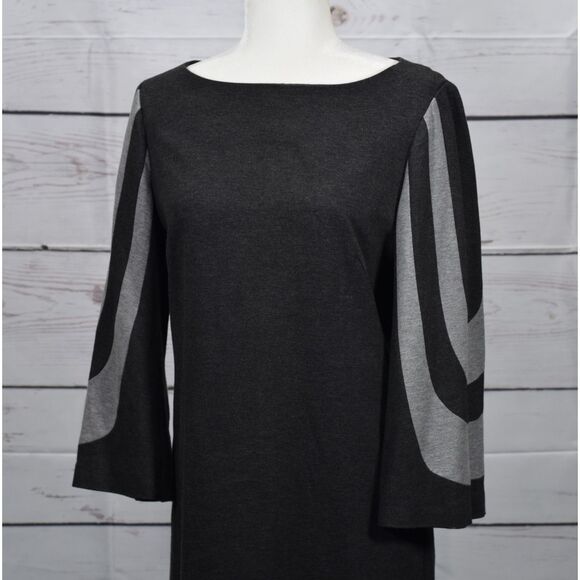 Trina Turk Women's Charcoal Gray Bell Sleeve Hijinx Mini A-Line Dress Size 6 EUC - Picture 4 of 8